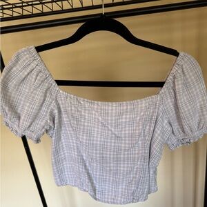 Abercrombie & Fitch Gray Puff Sleeve Smocked Crop Top